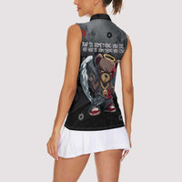 Hip Hop Streetwear Women Sleeveless Polo Shirt with Graffiti Boombox and Angel Bear Graphic in Urban Bullet Hole Design - Wonder Print Shop