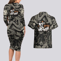 52th Anniversary Of Hiphop Celebration Couples Matching Long Sleeve Bodycon Dress and Hawaiian Shirt with Praying Angel Graphic and Urban Graffiti Background - Wonder Print Shop