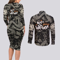 52th Anniversary Of Hiphop Celebration Couples Matching Long Sleeve Bodycon Dress and Long Sleeve Button Shirt with Praying Angel Graphic and Urban Graffiti Background - Wonder Print Shop
