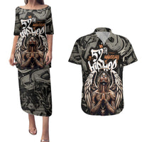52th Anniversary Of Hiphop Celebration Couples Matching Puletasi and Hawaiian Shirt with Praying Angel Graphic and Urban Graffiti Background - Wonder Print Shop