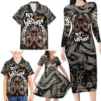 52th Anniversary Of Hiphop Celebration Family Matching Long Sleeve Bodycon Dress and Hawaiian Shirt with Praying Angel Graphic and Urban Graffiti Background - Wonder Print Shop