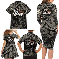 52th Anniversary Of Hiphop Celebration Family Matching Long Sleeve Bodycon Dress and Hawaiian Shirt with Praying Angel Graphic and Urban Graffiti Background - Wonder Print Shop