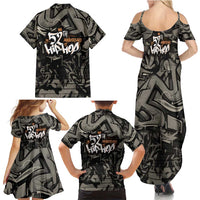 52th Anniversary Of Hiphop Celebration Family Matching Summer Maxi Dress and Hawaiian Shirt with Praying Angel Graphic and Urban Graffiti Background - Wonder Print Shop
