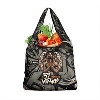 52th Anniversary Of Hiphop Celebration Grocery Bag with Praying Angel Graphic and Urban Graffiti Background - Wonder Print Shop