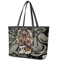 52th Anniversary Of Hiphop Celebration Leather Tote Bag with Praying Angel Graphic and Urban Graffiti Background - Wonder Print Shop