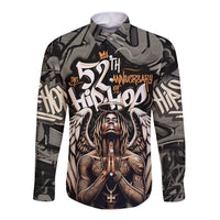 52th Anniversary Of Hiphop Celebration Long Sleeve Button Shirt with Praying Angel Graphic and Urban Graffiti Background - Wonder Print Shop