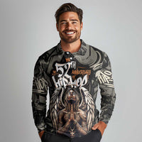 52th Anniversary Of Hiphop Celebration Long Sleeve Polo Shirt with Praying Angel Graphic and Urban Graffiti Background - Wonder Print Shop