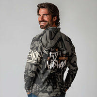 52th Anniversary Of Hiphop Celebration Long Sleeve Polo Shirt with Praying Angel Graphic and Urban Graffiti Background - Wonder Print Shop