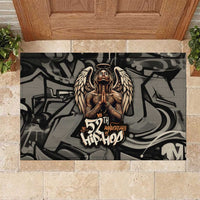 52th Anniversary Of Hiphop Celebration Rubber Doormat with Praying Angel Graphic and Urban Graffiti Background - Wonder Print Shop