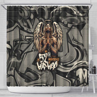 52th Anniversary Of Hiphop Celebration Shower Curtain with Praying Angel Graphic and Urban Graffiti Background - Wonder Print Shop