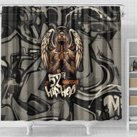 52th Anniversary Of Hiphop Celebration Shower Curtain with Praying Angel Graphic and Urban Graffiti Background - Wonder Print Shop