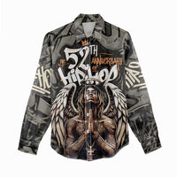 52th Anniversary Of Hiphop Celebration Women Casual Shirt with Praying Angel Graphic and Urban Graffiti Background - Wonder Print Shop