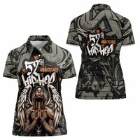 52th Anniversary Of Hiphop Celebration Women Polo Shirt with Praying Angel Graphic and Urban Graffiti Background - Wonder Print Shop