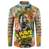 Martin Luther King Graffiti Style Graphic Button Sweatshirt with Colorful Spray Paint Quotes and Crown Detail - Wonder Print Shop