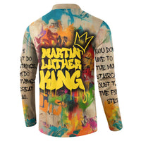 Martin Luther King Graffiti Style Graphic Button Sweatshirt with Colorful Spray Paint Quotes and Crown Detail - Wonder Print Shop
