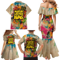 Martin Luther King Graffiti Style Graphic Family Matching Mermaid Dress and Hawaiian Shirt with Colorful Spray Paint Quotes and Crown Detail - Wonder Print Shop