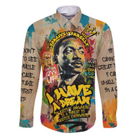 Martin Luther King Graffiti Style Graphic Family Matching Off The Shoulder Long Sleeve Dress and Hawaiian Shirt with Colorful Spray Paint Quotes and Crown Detail - Wonder Print Shop