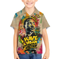 Martin Luther King Graffiti Style Graphic Family Matching Off The Shoulder Long Sleeve Dress and Hawaiian Shirt with Colorful Spray Paint Quotes and Crown Detail - Wonder Print Shop