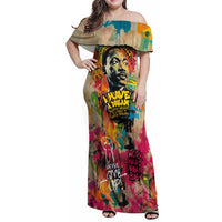 Martin Luther King Graffiti Style Graphic Family Matching Off Shoulder Maxi Dress and Hawaiian Shirt with Colorful Spray Paint Quotes and Crown Detail - Wonder Print Shop