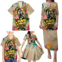 Martin Luther King Graffiti Style Graphic Family Matching Puletasi and Hawaiian Shirt with Colorful Spray Paint Quotes and Crown Detail - Wonder Print Shop