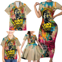 Martin Luther King Graffiti Style Graphic Family Matching Short Sleeve Bodycon Dress and Hawaiian Shirt with Colorful Spray Paint Quotes and Crown Detail - Wonder Print Shop