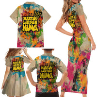 Martin Luther King Graffiti Style Graphic Family Matching Short Sleeve Bodycon Dress and Hawaiian Shirt with Colorful Spray Paint Quotes and Crown Detail - Wonder Print Shop