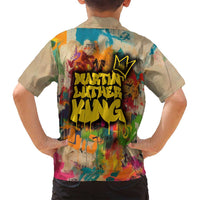 Martin Luther King Graffiti Style Graphic Family Matching Tank Maxi Dress and Hawaiian Shirt with Colorful Spray Paint Quotes and Crown Detail - Wonder Print Shop