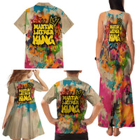 Martin Luther King Graffiti Style Graphic Family Matching Tank Maxi Dress and Hawaiian Shirt with Colorful Spray Paint Quotes and Crown Detail - Wonder Print Shop