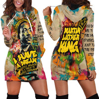 Martin Luther King Graffiti Style Graphic Hoodie Dress with Colorful Spray Paint Quotes and Crown Detail - Wonder Print Shop