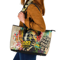 Martin Luther King Graffiti Style Graphic Leather Tote Bag with Colorful Spray Paint Quotes and Crown Detail - Wonder Print Shop