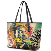 Martin Luther King Graffiti Style Graphic Leather Tote Bag with Colorful Spray Paint Quotes and Crown Detail - Wonder Print Shop