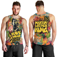 Martin Luther King Graffiti Style Graphic Men Tank Top with Colorful Spray Paint Quotes and Crown Detail - Wonder Print Shop