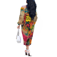 Martin Luther King Graffiti Style Graphic Off The Shoulder Long Sleeve Dress with Colorful Spray Paint Quotes and Crown Detail - Wonder Print Shop