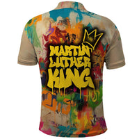Martin Luther King Graffiti Style Graphic Polo Shirt with Colorful Spray Paint Quotes and Crown Detail - Wonder Print Shop