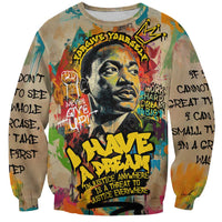 Martin Luther King Graffiti Style Graphic Sweatshirt with Colorful Spray Paint Quotes and Crown Detail - Wonder Print Shop