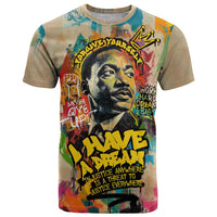 Martin Luther King Graffiti Style Graphic T Shirt with Colorful Spray Paint Quotes and Crown Detail - Wonder Print Shop