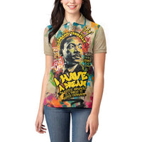 Martin Luther King Graffiti Style Graphic Women Polo Shirt with Colorful Spray Paint Quotes and Crown Detail - Wonder Print Shop