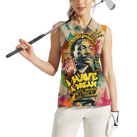 Martin Luther King Graffiti Style Graphic Women Sleeveless Polo Shirt with Colorful Spray Paint Quotes and Crown Detail - Wonder Print Shop
