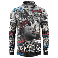 Martin Luther King Day Tribute Button Sweatshirt Civil Rights Collage and Classic American Street Graffiti Colors - Wonder Print Shop