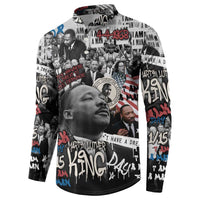 Martin Luther King Day Tribute Button Sweatshirt Civil Rights Collage and Classic American Street Graffiti Colors - Wonder Print Shop