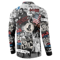 Martin Luther King Day Tribute Button Sweatshirt Civil Rights Collage and Classic American Street Graffiti Colors - Wonder Print Shop