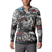 Martin Luther King Day Tribute Button Sweatshirt Civil Rights Collage and Classic American Street Graffiti Colors - Wonder Print Shop