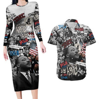 Martin Luther King Day Tribute Couples Matching Long Sleeve Bodycon Dress and Hawaiian Shirt Civil Rights Collage and Classic American Street Graffiti Colors - Wonder Print Shop