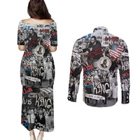 Martin Luther King Day Tribute Couples Matching Puletasi and Long Sleeve Button Shirt Civil Rights Collage and Classic American Street Graffiti Colors - Wonder Print Shop