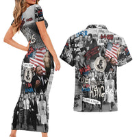 Martin Luther King Day Tribute Couples Matching Short Sleeve Bodycon Dress and Hawaiian Shirt Civil Rights Collage and Classic American Street Graffiti Colors - Wonder Print Shop