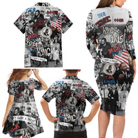 Martin Luther King Day Tribute Family Matching Long Sleeve Bodycon Dress and Hawaiian Shirt Civil Rights Collage and Classic American Street Graffiti Colors - Wonder Print Shop