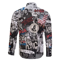 Martin Luther King Day Tribute Family Matching Long Sleeve Bodycon Dress and Hawaiian Shirt Civil Rights Collage and Classic American Street Graffiti Colors - Wonder Print Shop