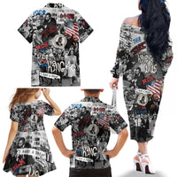 Martin Luther King Day Tribute Family Matching Off The Shoulder Long Sleeve Dress and Hawaiian Shirt Civil Rights Collage and Classic American Street Graffiti Colors - Wonder Print Shop