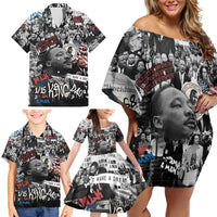 Martin Luther King Day Tribute Family Matching Off Shoulder Short Dress and Hawaiian Shirt Civil Rights Collage and Classic American Street Graffiti Colors - Wonder Print Shop