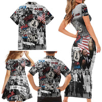 Martin Luther King Day Tribute Family Matching Short Sleeve Bodycon Dress and Hawaiian Shirt Civil Rights Collage and Classic American Street Graffiti Colors - Wonder Print Shop